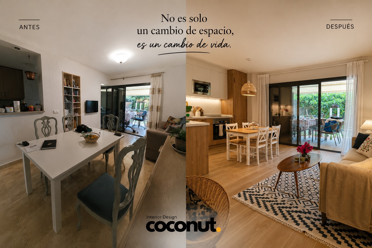Comparativa antes y después de la reforma de un salón