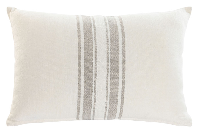 Cojín rectangular de lino blanco con rayas grises