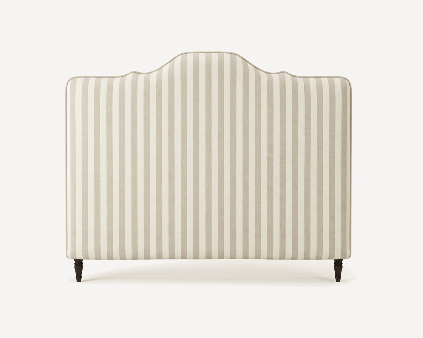 Cabecero Margaux tapizado en lino de rayas finas beige, vista frontal completa